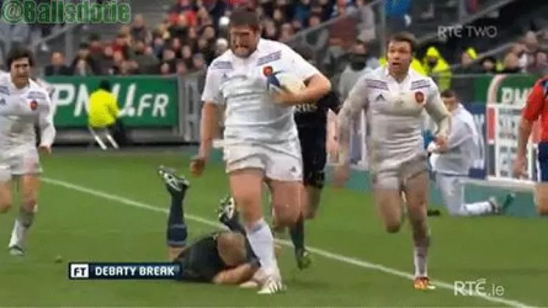 BIG MAN WITH BALL! French Prop Vincent Debaty Makes A Break Against Scotland (GIF)