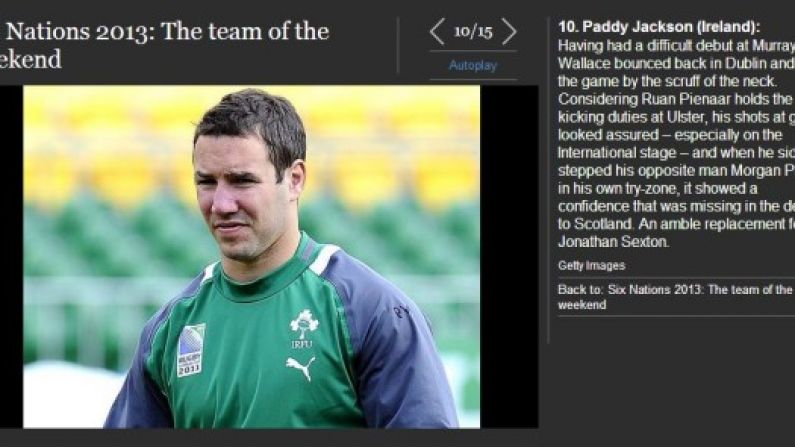 Paddy Wallace Made The London Independent's Six Nations Team Of The Week.