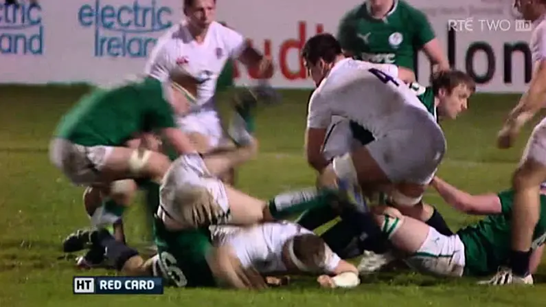 English Player Sent Off For Ridiculously Dangerous Spear Tackle Against Ireland U20's (GIF).
