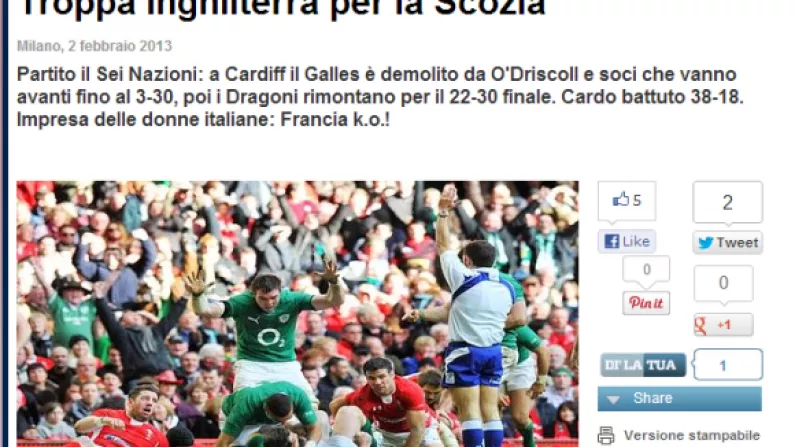 Gazzetta Dello Sport's Pretty Cool Headline On Ireland-Wales
