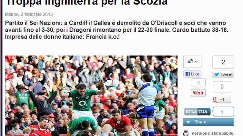 Gazzetta Dello Sport's Pretty Cool Headline On Ireland-Wales