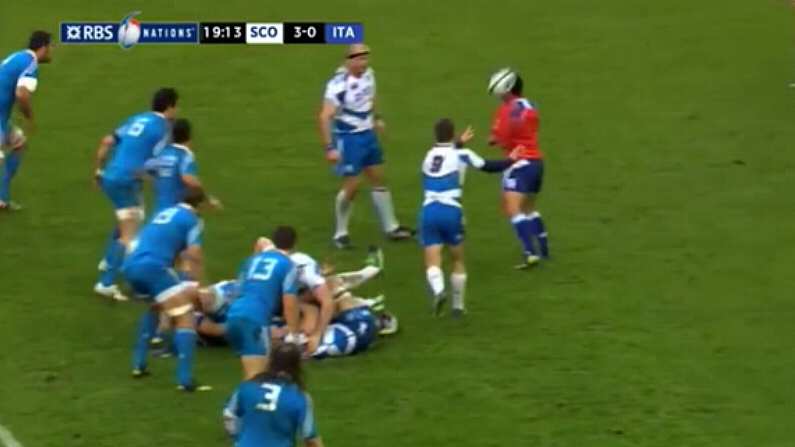 Comedy Moment As The Ref Takes A Ball To The Head In Scotland Vs Italy Game (GIF).