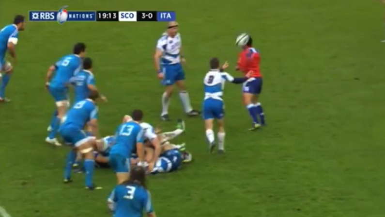 Comedy Moment As The Ref Takes A Ball To The Head In Scotland Vs Italy Game (GIF).