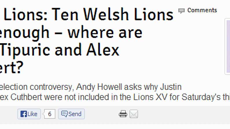 Wales Online Are Complaining There Isn't Enough Welsh Lions.