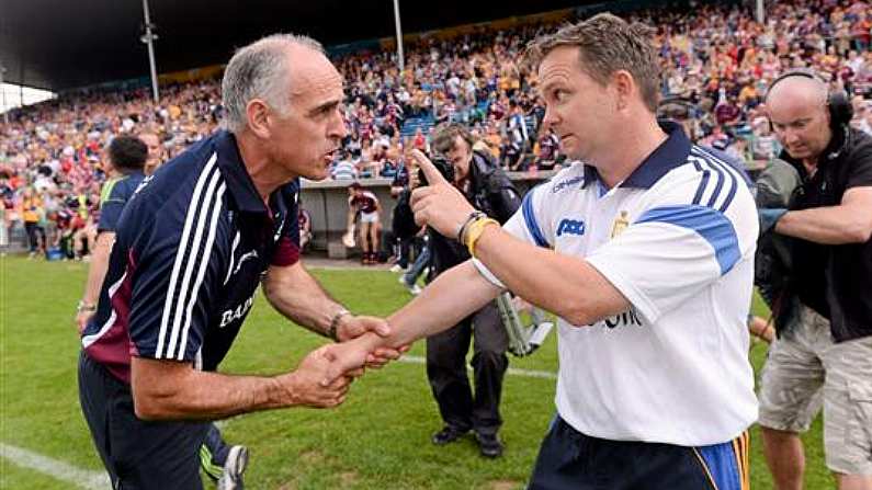 Picture: Davy Fitz's And Anthony Cunningham's Post Match Handshake Didn't Look Friendly.