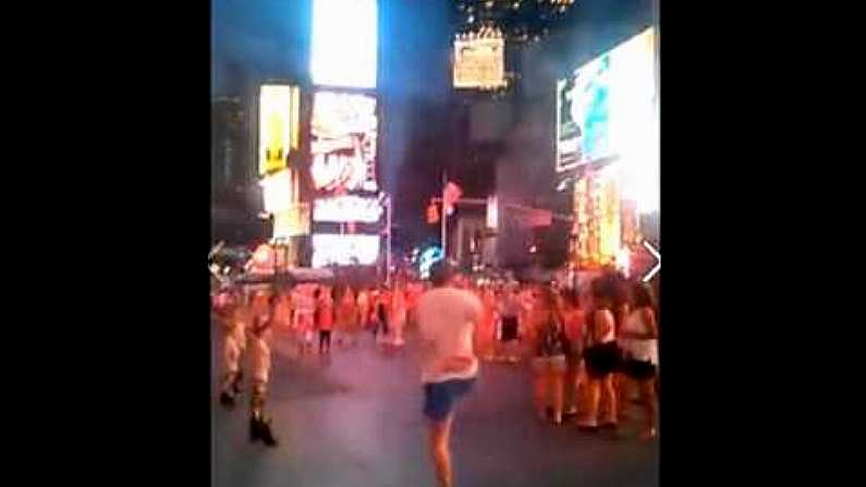 Eejits Kick Gaelic Football Into A Crowded Times Square