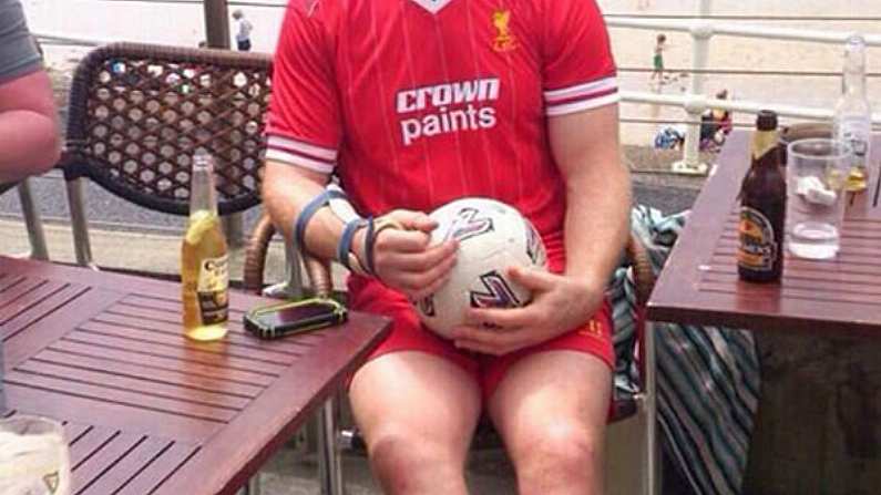 Paul O'Connell Has Been Made To Wear A Liverpool Kit On His Stag