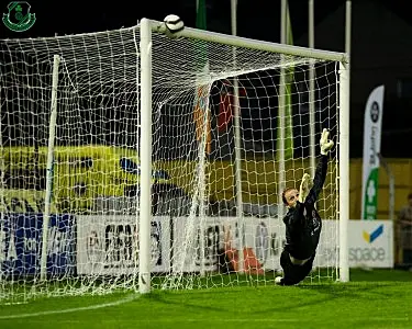 Brilliant picture of Ronan Finn's panlaty crashing the Bohs crossbar - Pic; George Kelly/Shamrock Rovers