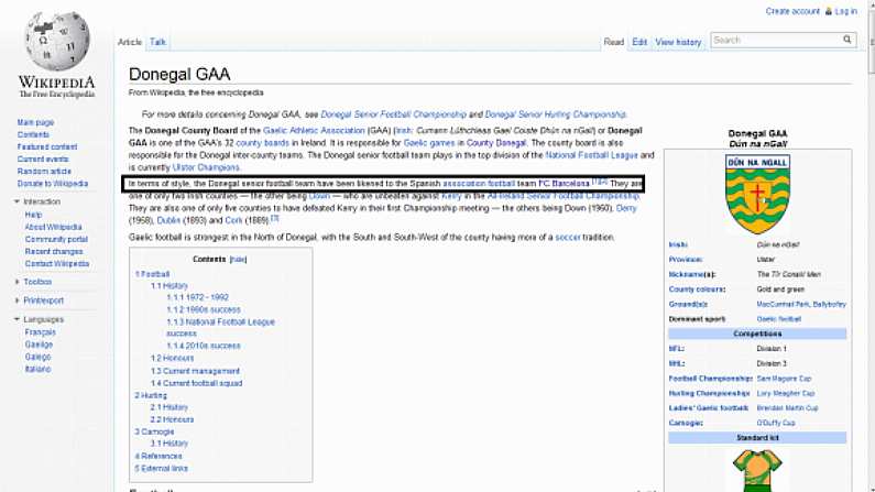 I See The Donegal GAA Wikipedia Has Been Edited