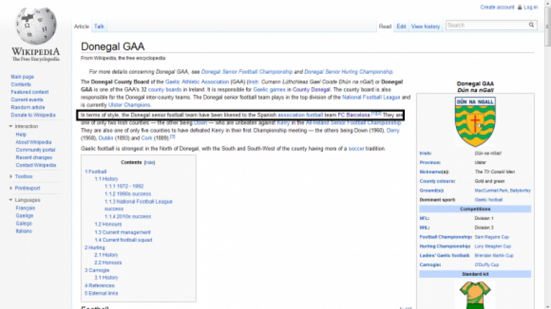 I See The Donegal GAA Wikipedia Has Been Edited