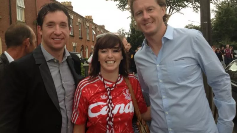 Robbie Fowler and Steve McManaman outside Croke Park after the All Ireland Hurling Final.