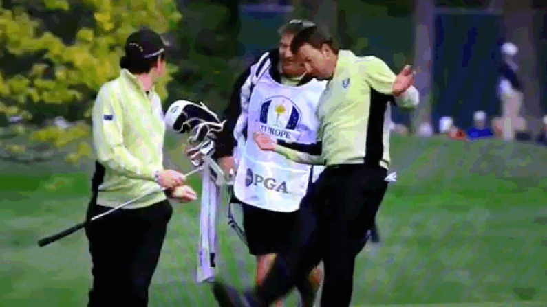 GIF: McIlroy and McDowell are having fun today.