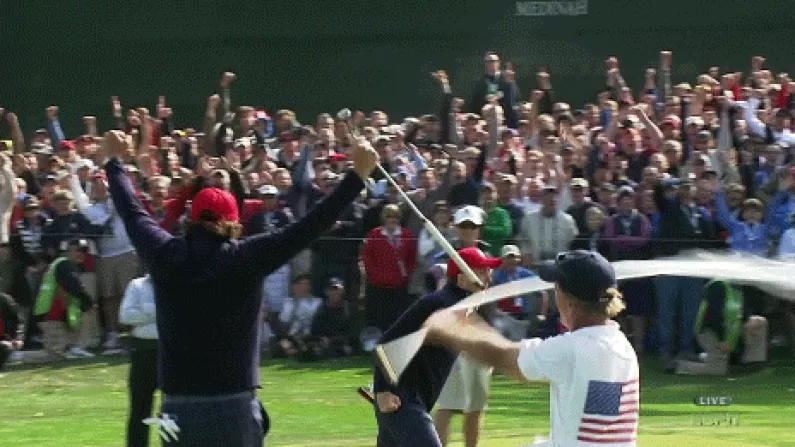 2 GIFs: Caddy waves flag like a mad man and Phil Mickelson: Ass grabber.