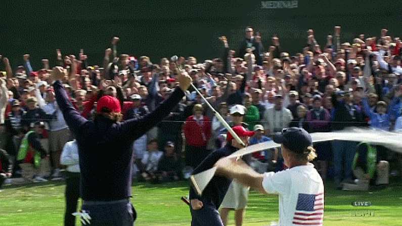 2 GIFs: Caddy waves flag like a mad man and Phil Mickelson: Ass grabber.