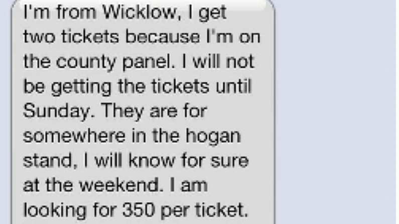 Here's A Text That Wants To Rob You For All Ireland Final Tickets.