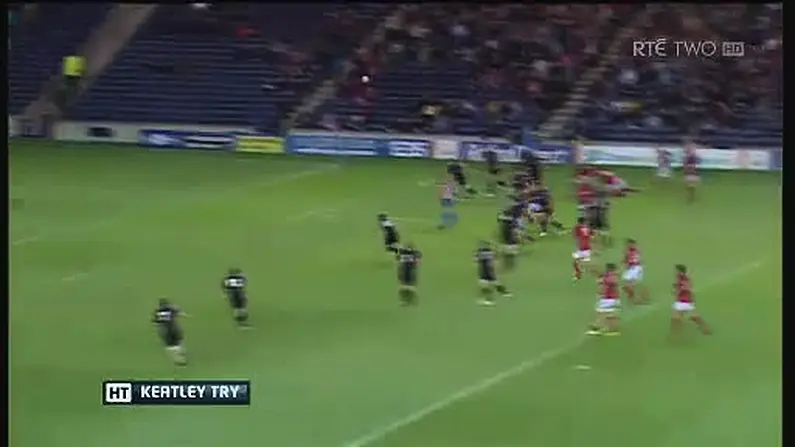 GIF: Ian Keatley gets the bounce of the ball for Munster vs Edinburgh.