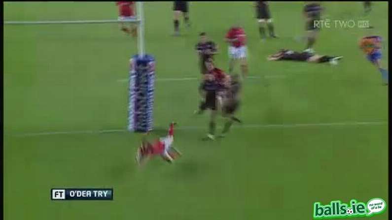 GIF: Luke O'Dea shows blistering pace for Munster's 2nd try vs Edinburgh.