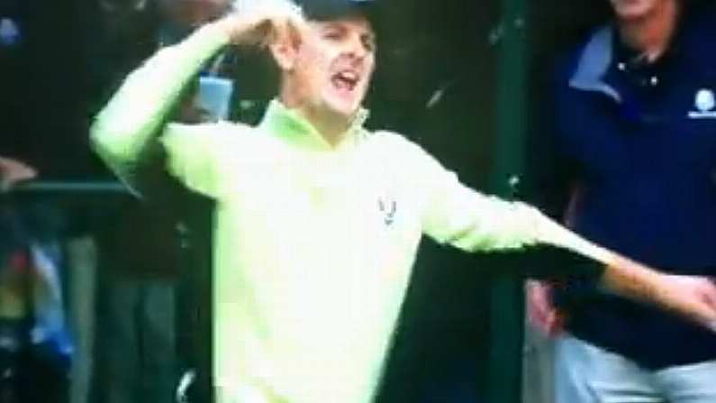 GIF. Justin Rose's Awkward Celebration.