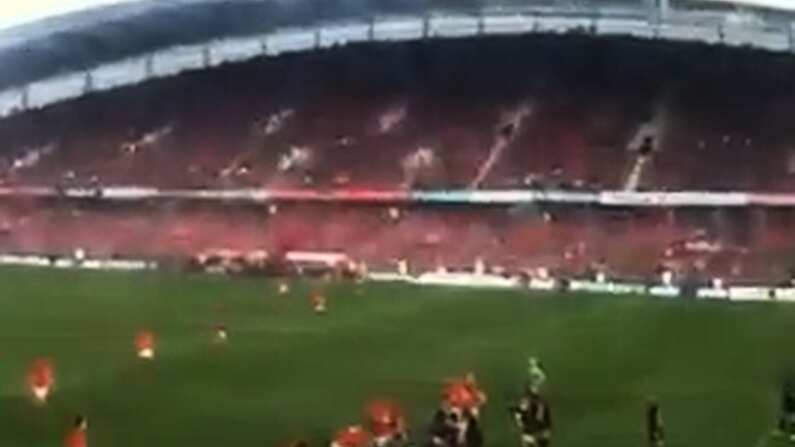 Munster's bonus point try vs Edinburgh as seen from the stands.