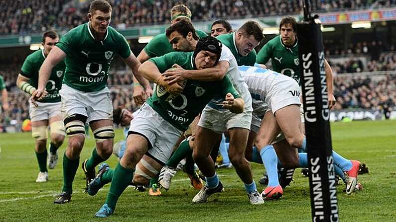 Strauss crashes over for his first international try (c) Matt Browne