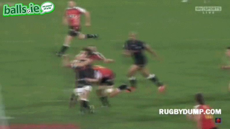The Worst Rugby Tackles Ever: Butch James High Tackle On Keegan Daniel.