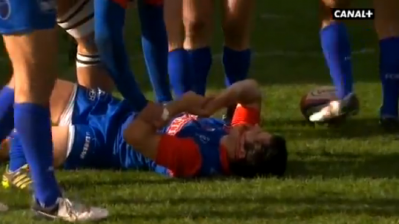 French rugby player gets badly injured while celebrating a try