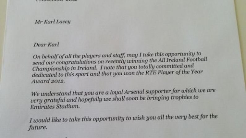 So Arsene Wenger Sent Karl Lacey This Letter.