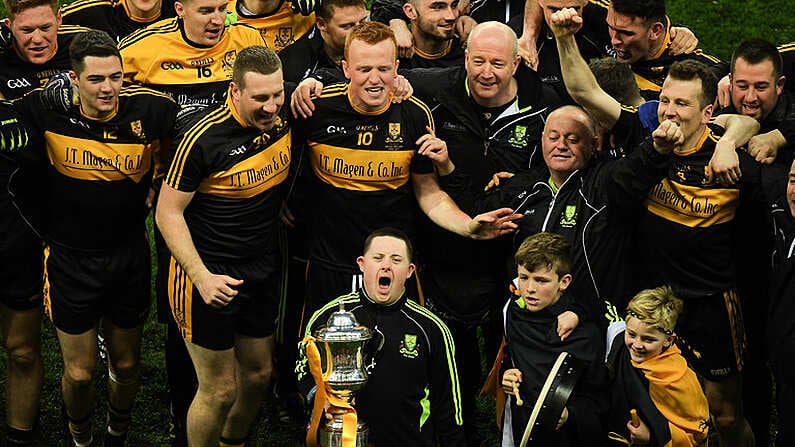 17 March 2017; Dr Crokes players and supporters celebrate with the Andy Merrigan Cup after the AIB GAA Football All-Ireland Senior Club Championship Final match between Dr. Crokes and Slaughtneil at Croke Park in Dublin. Photo by Ray McManus/Sportsfile