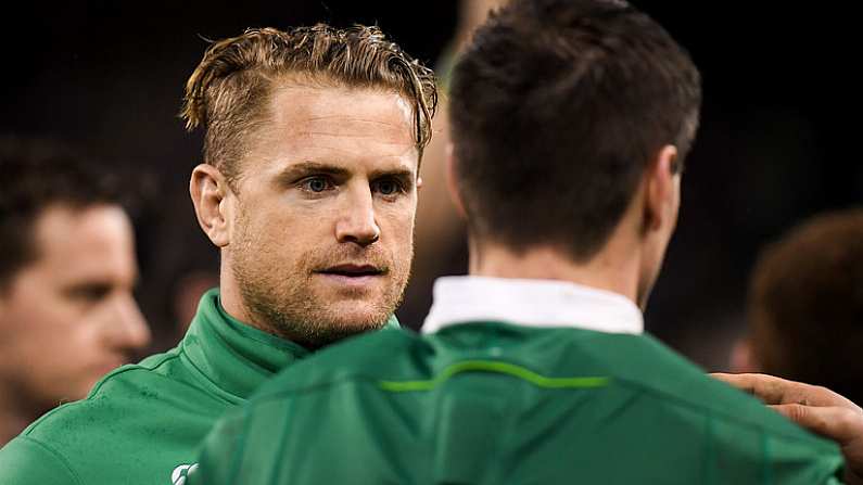 18 March 2017; Jamie Heaslip of Ireland speaks to Jonathan Sexton after the RBS Six Nations Rugby Championship match between Ireland and England at the Aviva Stadium in Lansdowne Road, Dublin. Photo by Brendan Moran/Sportsfile