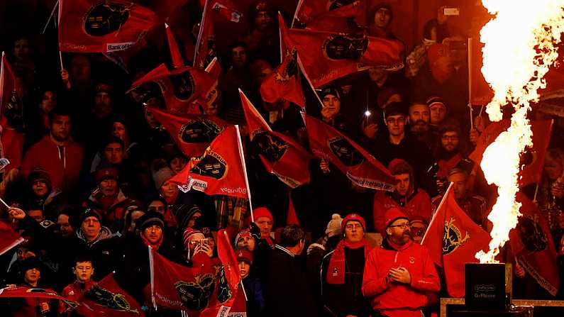 21 January 2017; Munster supporters cheer on their side before the European Rugby Champions Cup Pool 1 Round 6 match between Munster and Racing 92 at Thomond Park in Limerick. Photo by Brendan Moran/Sportsfile