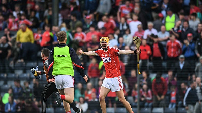 3 July 2017; Craig Hanafin of Cork celebrates at the final whislte during the Electric Ireland Munster GAA Hurling Minor Championship semi-final replay match between Cork and Tipperary at Pairc Ui Rinn, Cork. Photo by Eoin Noonan/Sportsfile