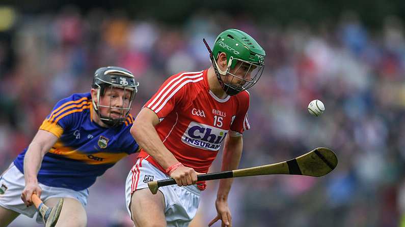 3 July 2017; Brian Turnbull of Cork in action against Jerome Cahill of Tipperary during the Electric Ireland Munster GAA Hurling Minor Championship semi-final replay match between Cork and Tipperary at Pairc Ui Rinn, Cork. Photo by Eoin Noonan/Sportsfile