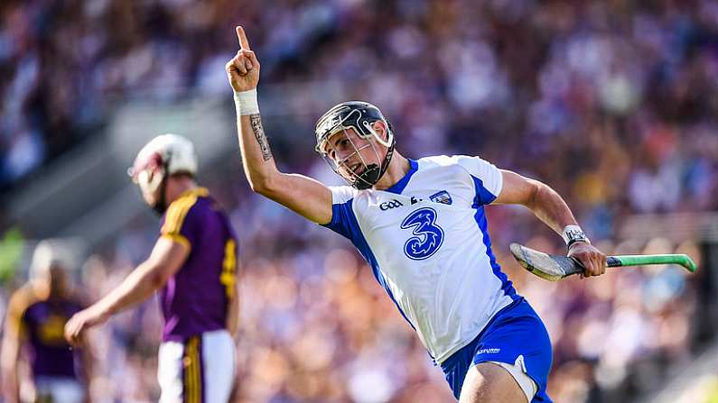 23 July 2017; Maurice Shanahan of Waterford celebrates after scoring a second half point during the GAA Hurling All-Ireland Senior Championship Quarter-Final match between Wexford and Waterford at Pairc Ui Chaoimh in Cork. Photo by Stephen McCarthy/Sportsfile