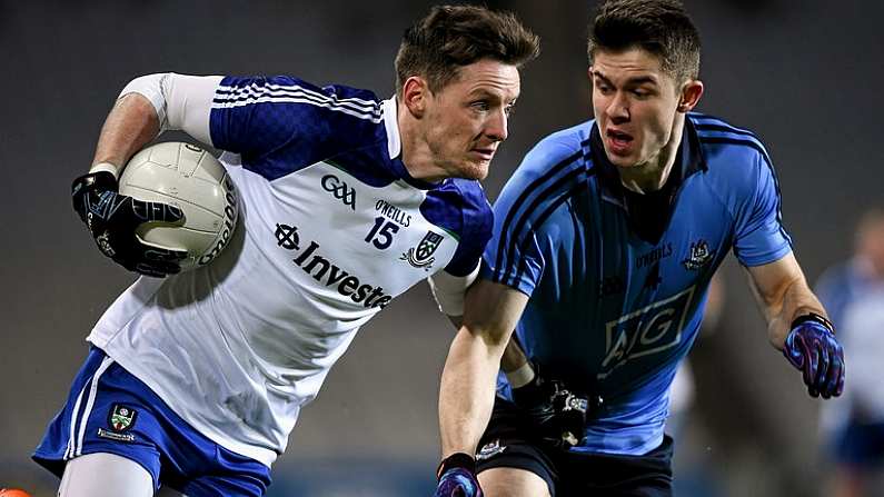 27 February 2016; Conor McManus, Monaghan, in action against David Byrne, Dublin, Allianz Football League, Division 1, Round 3, Dublin v Monaghan, Croke Park, Dublin. Picture credit: Ray McManus / SPORTSFILE