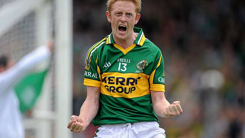 4 July 2010; Kerry's Colm Cooper celebrates after scoring his side's goal. Munster GAA Football Senior Championship Final, Kerry v Limerick, Fitzgerald Stadium, Killarney, Co. Kerry. Picture credit: Brendan Moran / SPORTSFILE