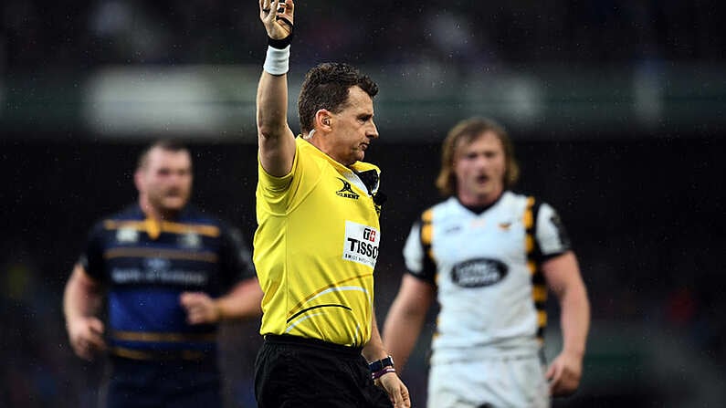 1 April 2017; Referee Nigel Owens during the European Rugby Champions Cup Quarter-Final match between Leinster and Wasps at the Aviva Stadium in Dublin. Photo by Stephen McCarthy/Sportsfile