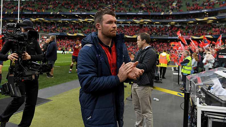 22 April 2017; Peter OMahony of Munster leaves the pitch after the European Rugby Champions Cup Semi-Final match between Munster and Saracens at the Aviva Stadium in Dublin. Photo by Brendan Moran/Sportsfile