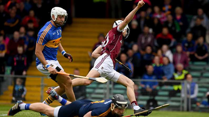 23 April 2017; Jason Flynn of Galway celebrates scoring a goal early in second half the Allianz Hurling League Division 1 Final match between Galway and Tipperary at Gaelic Grounds, in Limerick. Photo by Ray McManus/Sportsfile