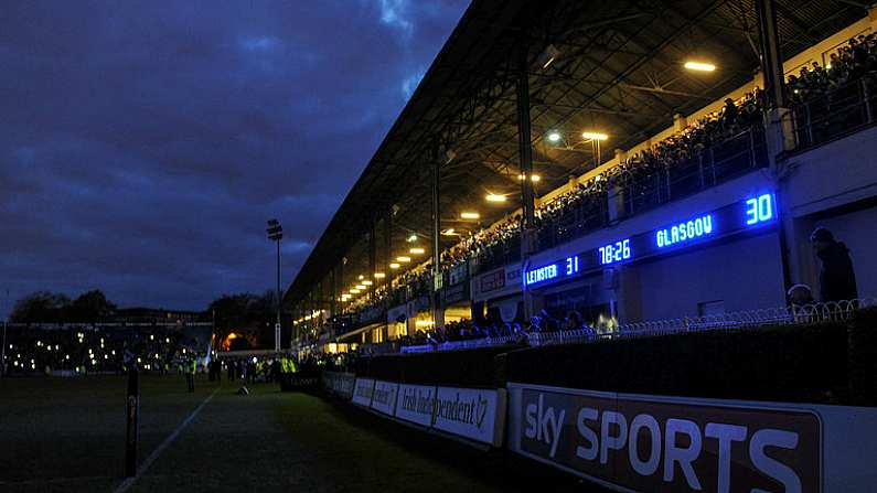 28 April 2017;  A view of the scoreboard in the middle of a power failure during the Guinness PRO12 Round 21 match between Leinster and Glasgow Warriors at the RDS Arena in Dublin. Photo by Sam Barnes/Sportsfile