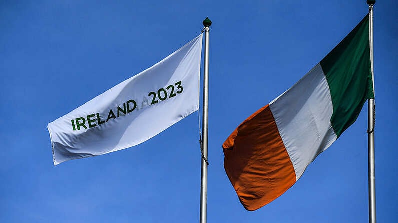 21 March 2017; An Ireland 2023 flag flies alongside the Irish tricolour at Croke Park ahead of the World Rugby Technical Review Group visit as part of Ireland's bid to host the 2023 Rugby World Cup. Photo by Brendan Moran/Sportsfile