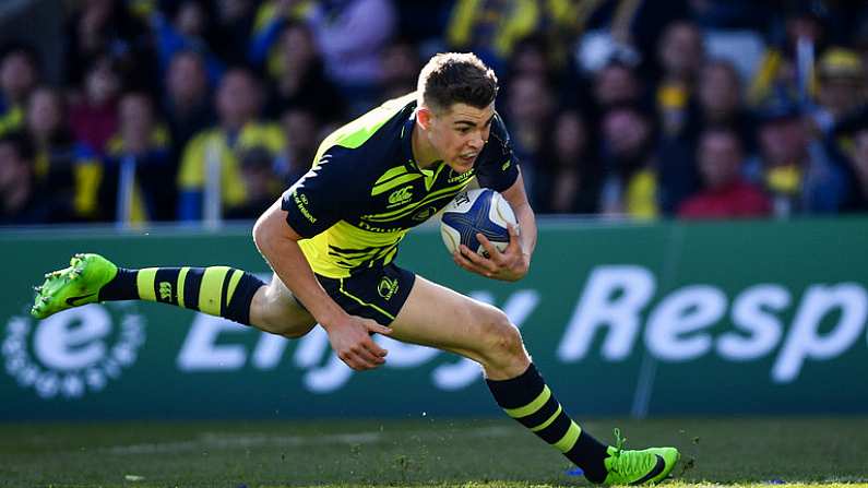 23 April 2017; Garry Ringrose of Leinster dives over to score his side's first try during the European Rugby Champions Cup Semi-Final match between ASM Clermont Auvergne and Leinster at Matmut Stadium de Gerland in Lyon, France. Photo by Ramsey Cardy/Sportsfile