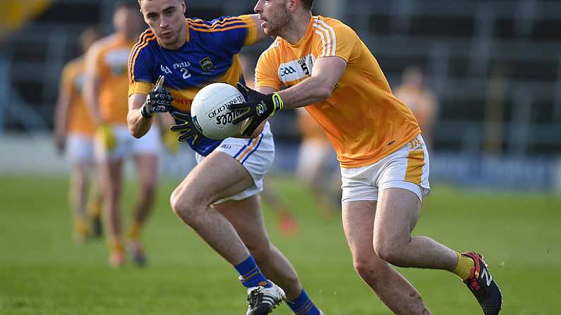 5 February 2017; Matthew Fitzpatrick of Antrim in action against Alan Campbell of Tipperary during the Allianz Football League Division 3 Round 1 match between Tipperary and Antrim at Semple Stadium in Thurles, Co. Tipperary. Photo by Matt Browne/Sportsfile