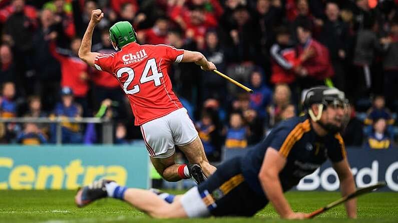 21 May 2017; Michael Cahalane of Cork celebrates scoring a goal in the 70th minute during the Munster GAA Hurling Senior Championship Semi-Final match between Tipperary and Cork at Semple Stadium in Thurles, Co Tipperary. Photo by Ray McManus/Sportsfile