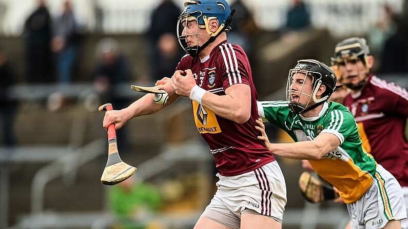 1 May 2016; Tommy Doyle, Westmeath, in action against Kevin Connolly, Offaly. Leinster GAA Hurling Championship Qualifier, Round 1, Westmeath v Offaly, TEG Cusack Park, Mullingar, Co. Westmeath. Picture credit: Paul Mohan / SPORTSFILE