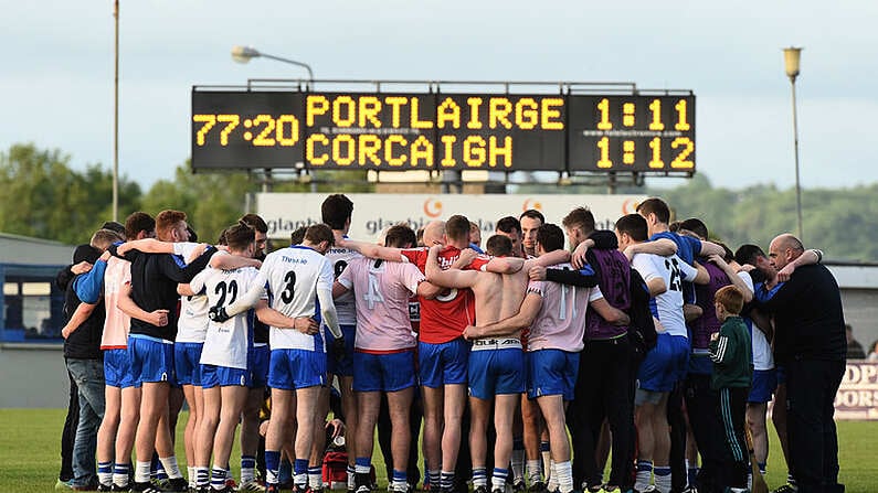 27 May 2017; Waterford players huddle after the game against Cork at the Munster GAA Football Senior Championship Quarter-Final match between Waterford and Cork at Fraher Field in Dungarvan, Co Waterford. Photo by Matt Browne/Sportsfile