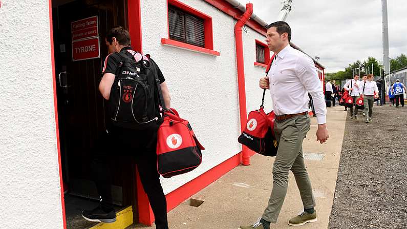 28 May 2017; Tyrone's Sean Cavanagh arrives ahead of the Ulster GAA Football Senior Championship Quarter-Final match between Derry and Tyrone at Celtic Park in Derry. Photo by Ramsey Cardy/Sportsfile