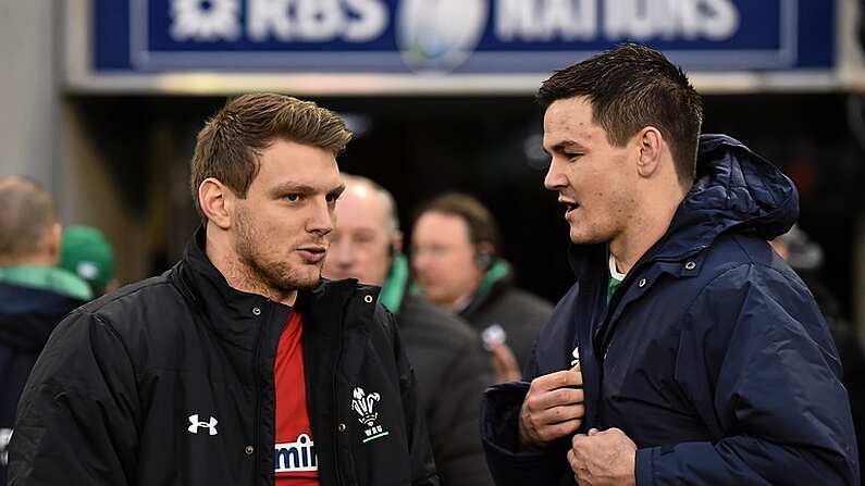 7 February 2016; Dan Biggar, left, Wales, and Jonathan Sexton, Ireland, after the game. RBS Six Nations Rugby Championship 2016, Ireland v Wales. Aviva Stadium, Lansdowne Road, Dublin. Picture credit: Brendan Moran / SPORTSFILE