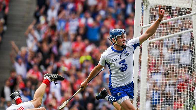 13 August 2017; Austin Gleeson of Waterford celebrates scoring a goal in the 60th minute during the GAA Hurling All-Ireland Senior Championship Semi-Final match between Cork and Waterford at Croke Park in Dublin.  Photo by Ray McManus/Sportsfile