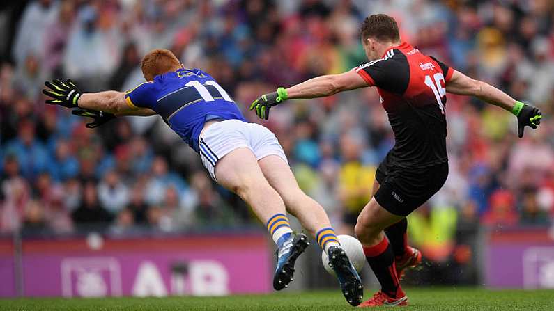 20 August 2017; Andy Moran of Mayo shoots to score his side's first goal during the GAA Football All-Ireland Senior Championship Semi-Final match between Kerry and Mayo at Croke Park in Dublin. Photo by Stephen McCarthy/Sportsfile