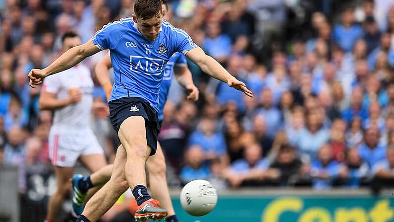 27 August 2017; Con O'Callaghan of Dublin scores a goal in the 5th minute of the GAA Football All-Ireland Senior Championship Semi-Final match between Dublin and Tyrone at Croke Park in Dublin. Photo by Ray McManus/Sportsfile